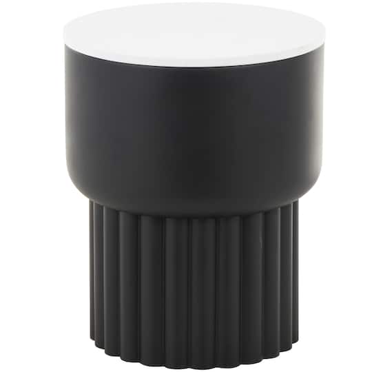 18.75" Black Metal Ribbed Side End Accent Table with White Marble Tabletop